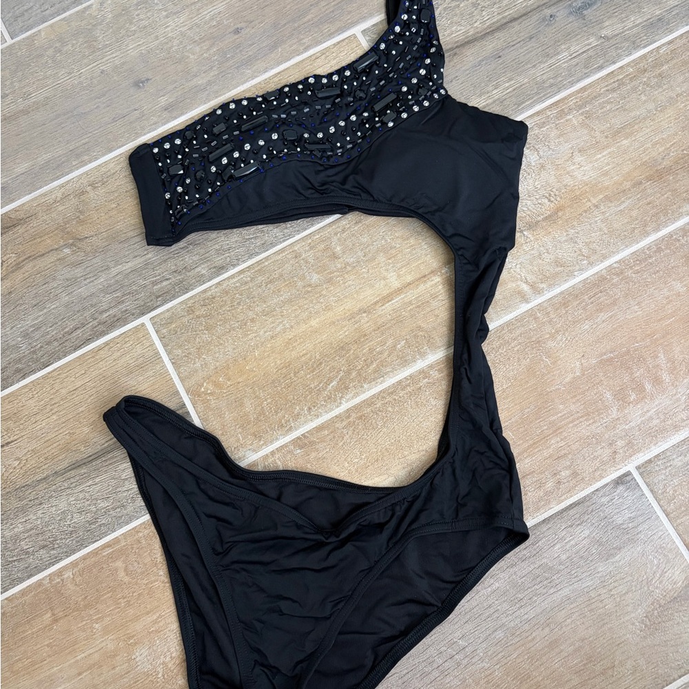 Victoria's Secret Black One-Shoulder Jeweled Monokini